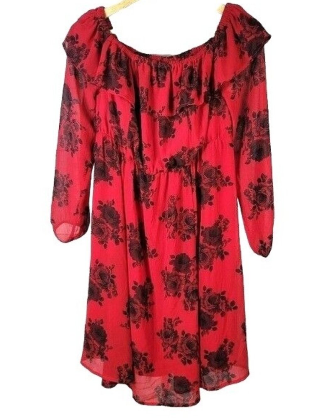 Torrid Floral Dress Red SZ 0 Off Shoulder Empire Party Skater Retro Romantic NEW